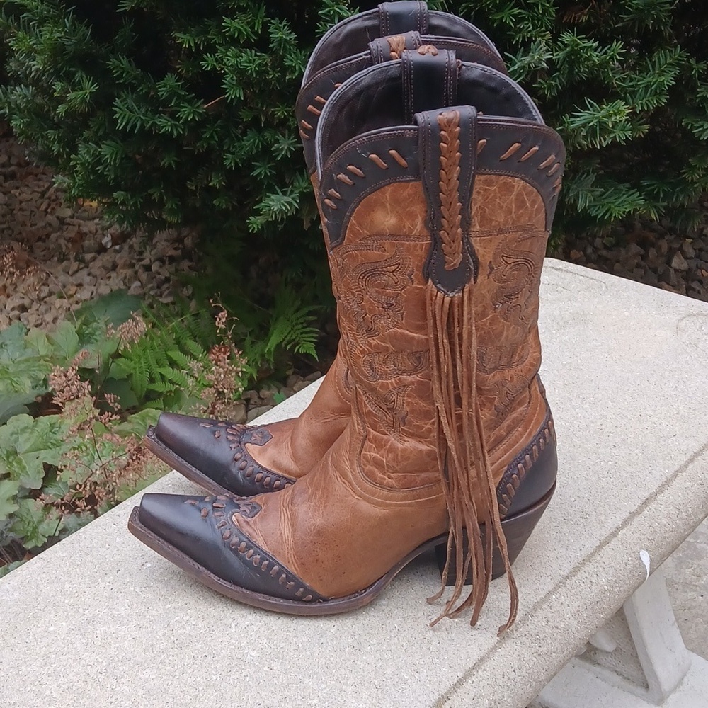 Lucchese Bootmaker Wingtip Natural Tucson Calf fringe cowgirl boots M5023 sz 9 - Picture 14 of 16